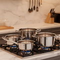 5 casseruole in acciaio inox con litraggio interno