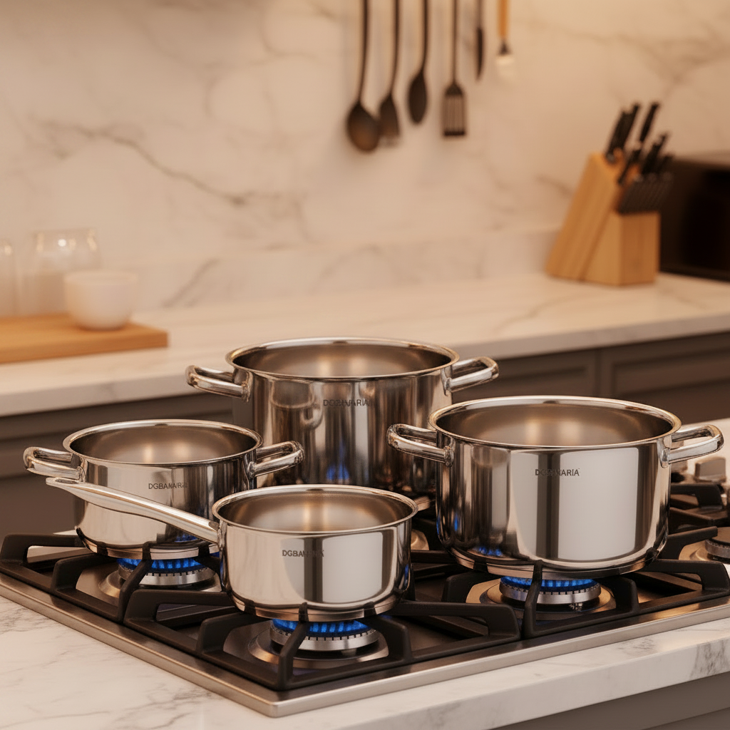 5 casseruole in acciaio inox con litraggio interno