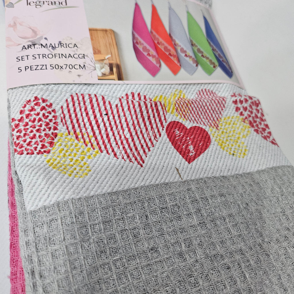 Set da 5 pezzi strofinacci  cuoricini