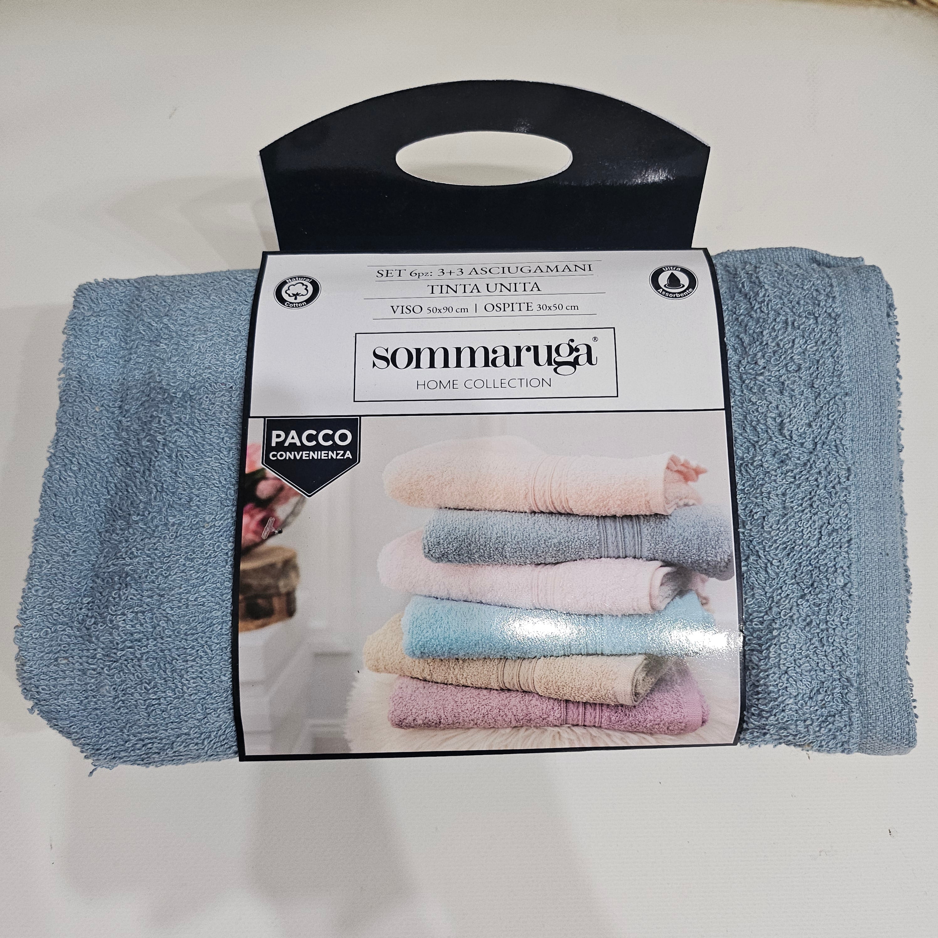 Set sommaruga 6 pezzi 3+3 asciugamani  tinta unita