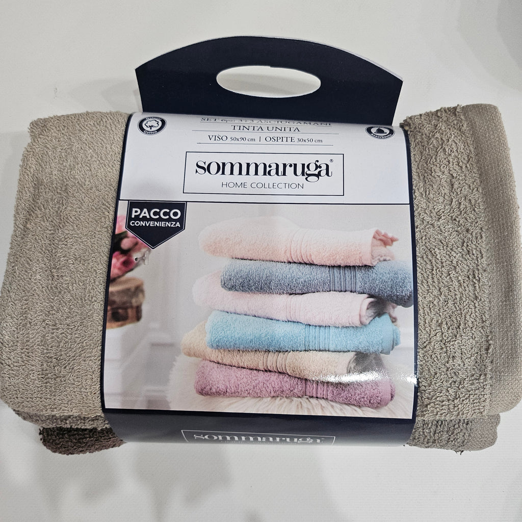 Set sommaruga 6 pezzi 3+3 asciugamani  tinta unita