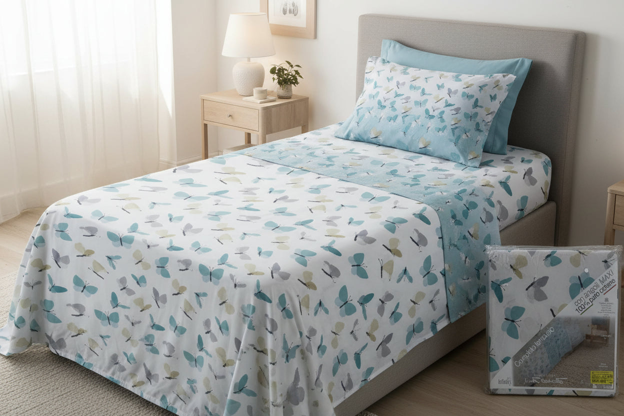 Completo letto 1 posto e mezzo art. Infinity  con angoli maxi Marta marzotto 100% cotone