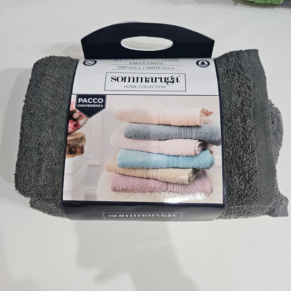 Set sommaruga 6 pezzi 3+3 asciugamani  tinta unita