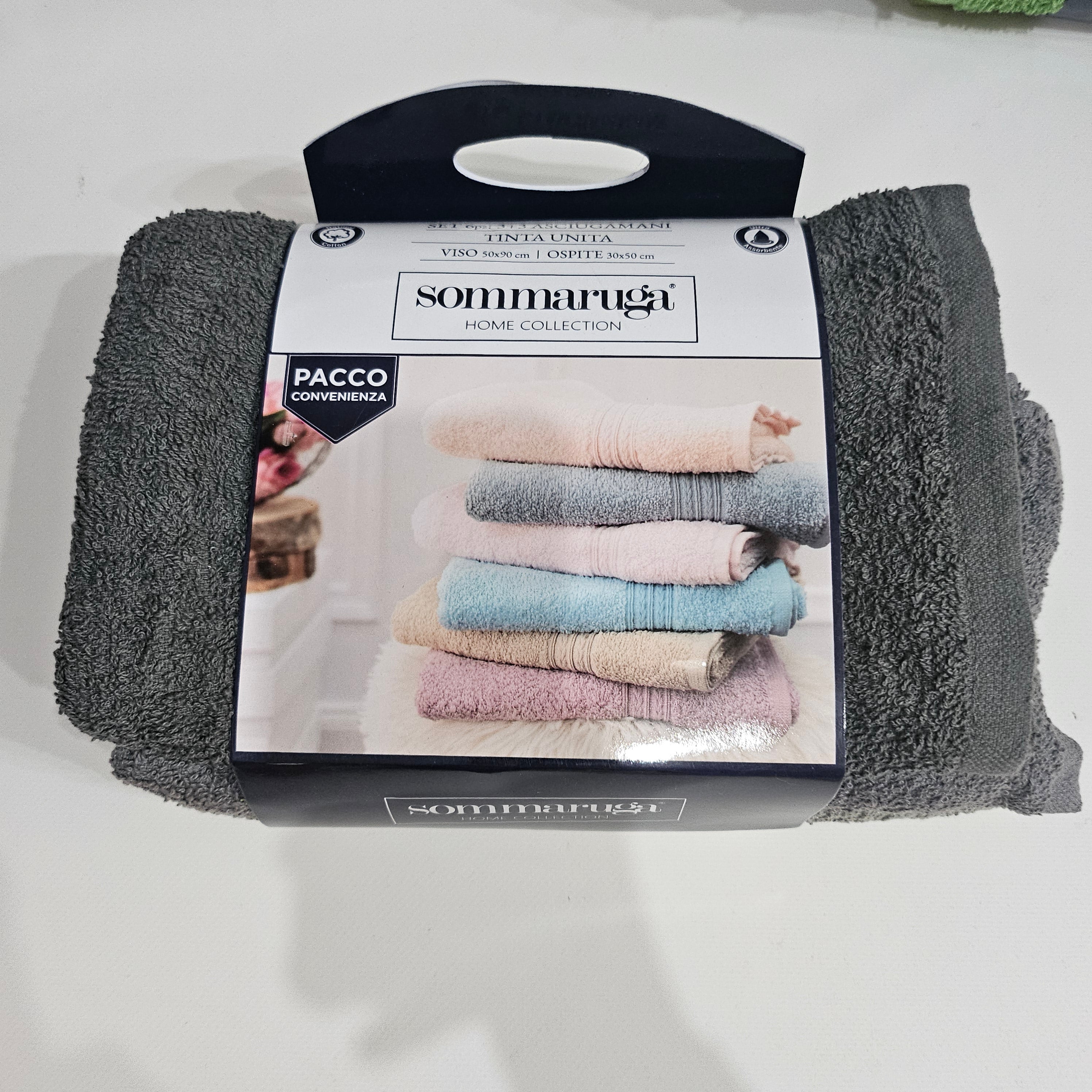 Set sommaruga 6 pezzi 3+3 asciugamani  tinta unita