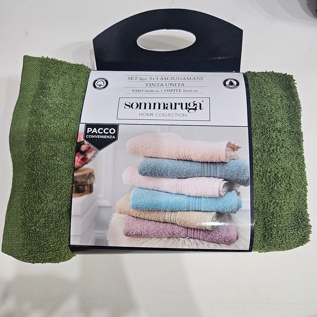 Set sommaruga 6 pezzi 3+3 asciugamani  tinta unita