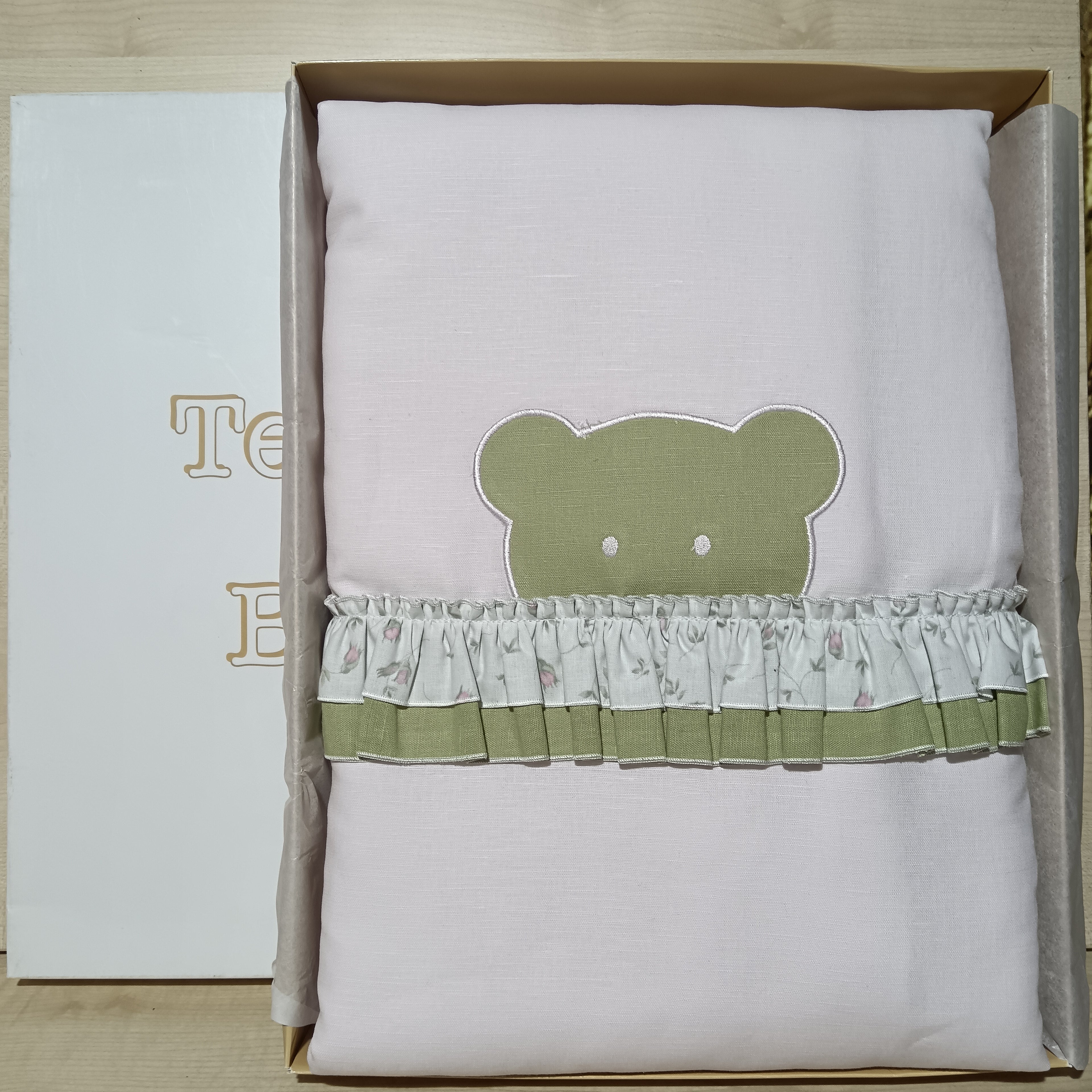 Copertina teneri e belli sfoderabile made in Italy orsetto rosa e verde