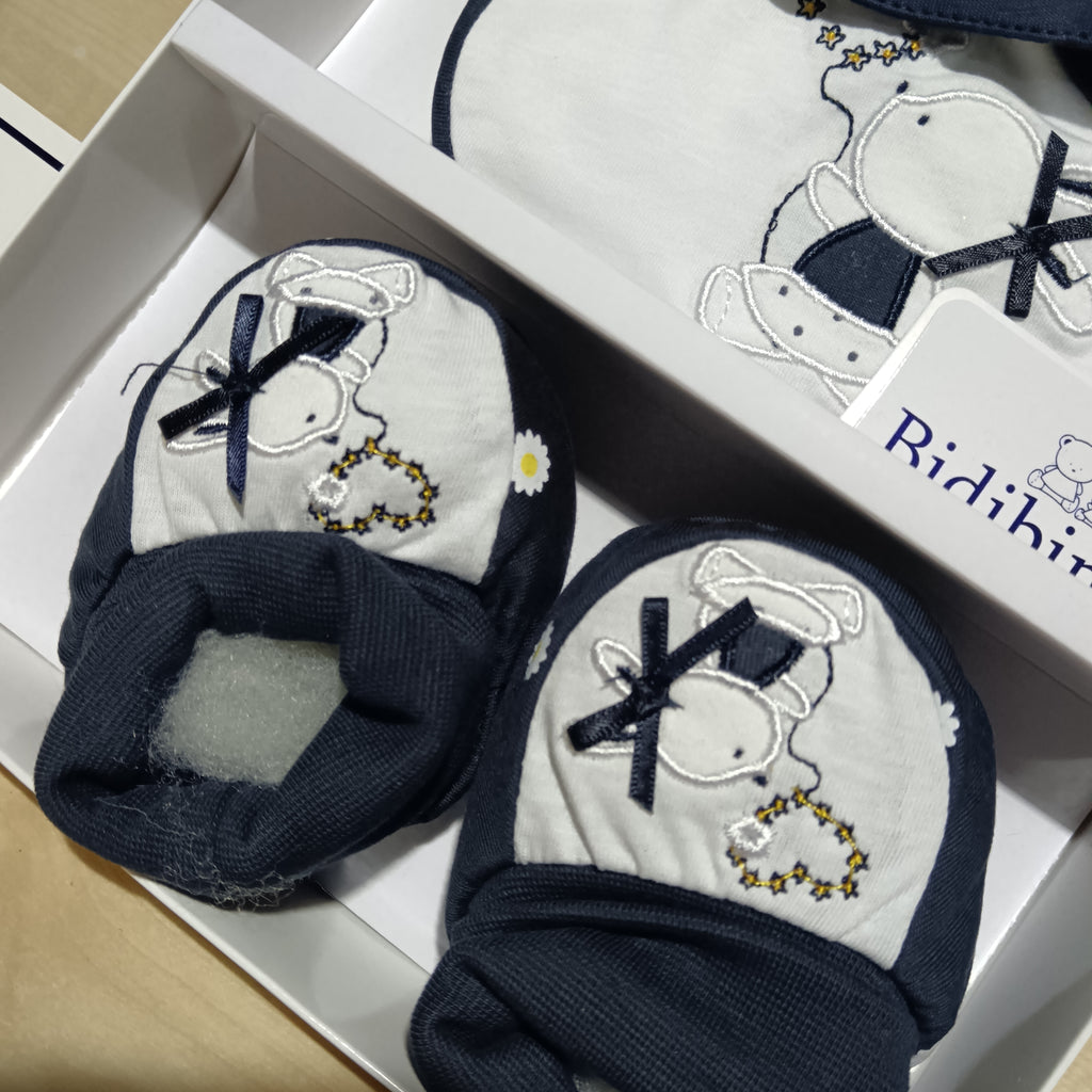 Art.SSCB586 BIDIBIMBO CAPPELLINO+SCARPETTE+BAVETTA TAGLIA UNICA