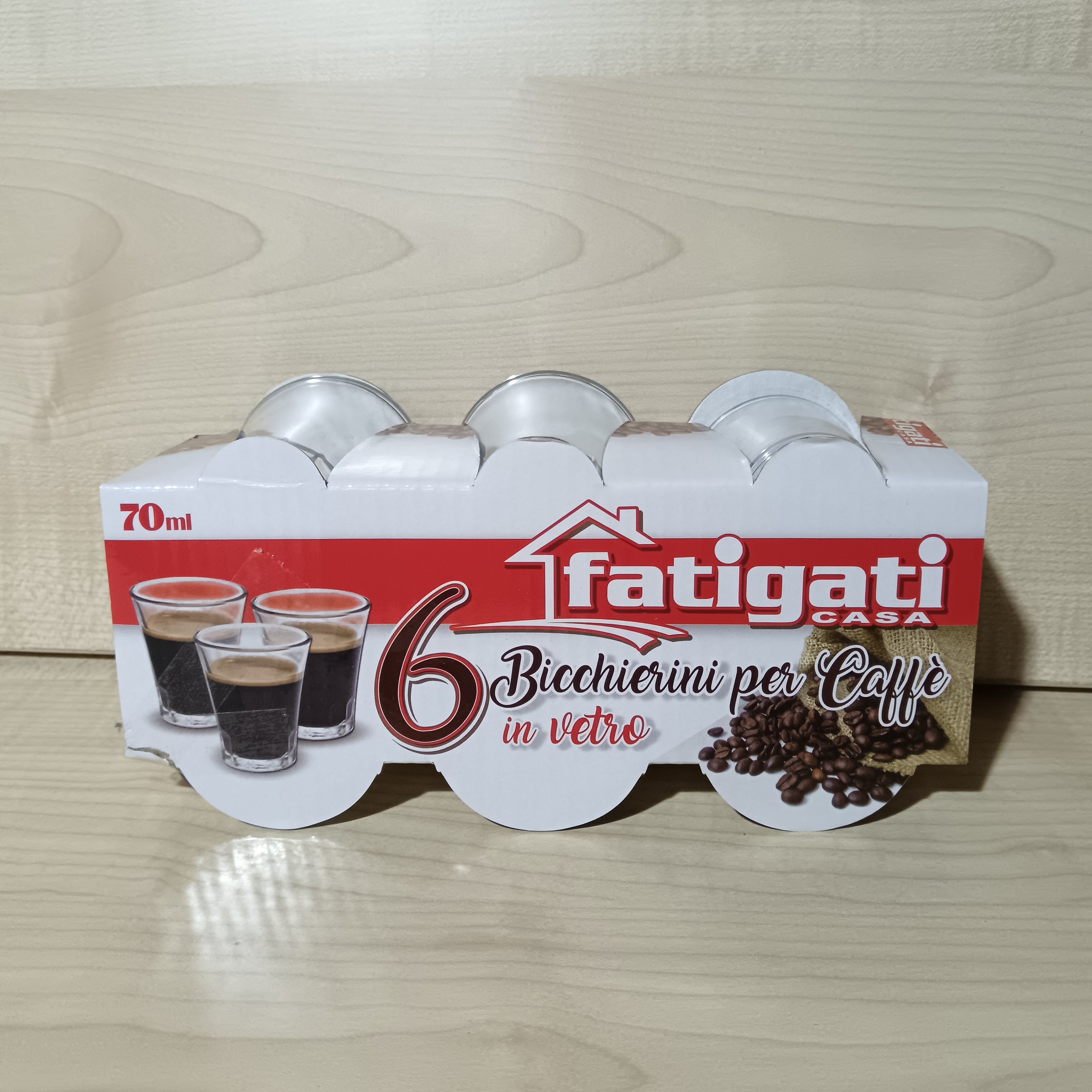 6 bicchierini da caffè in vetro fatigati da 70 ml